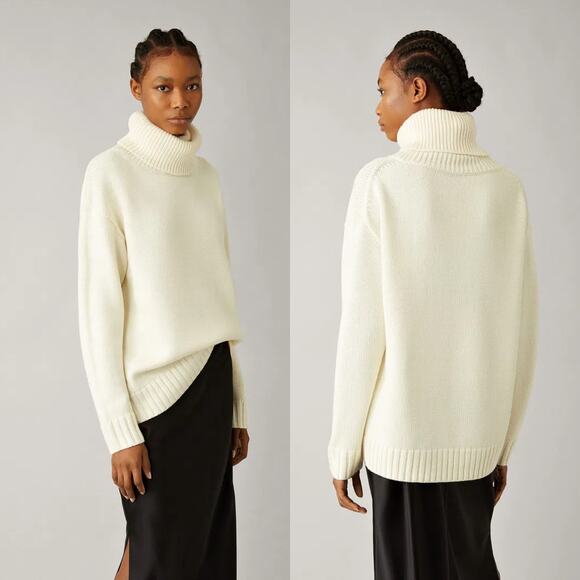 Joseph Sweaters - Joseph Chunky Knit Sloppy Joe Ivory Cream Wool Turtleneck Pullover Sweater Small